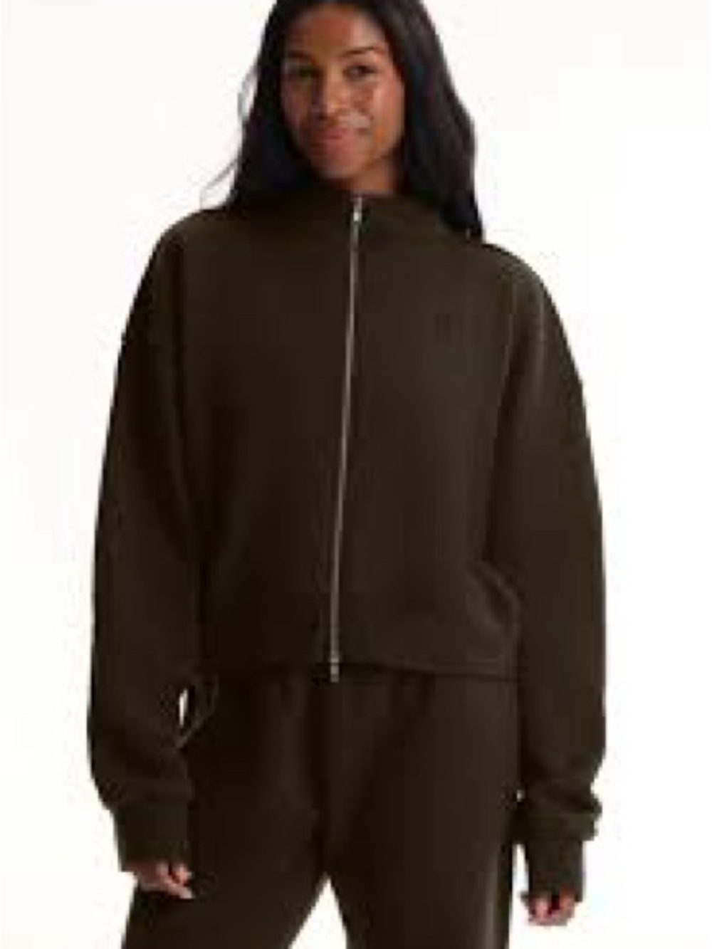 SET Active Dark Brown Zip-Front Crewneck Sweater